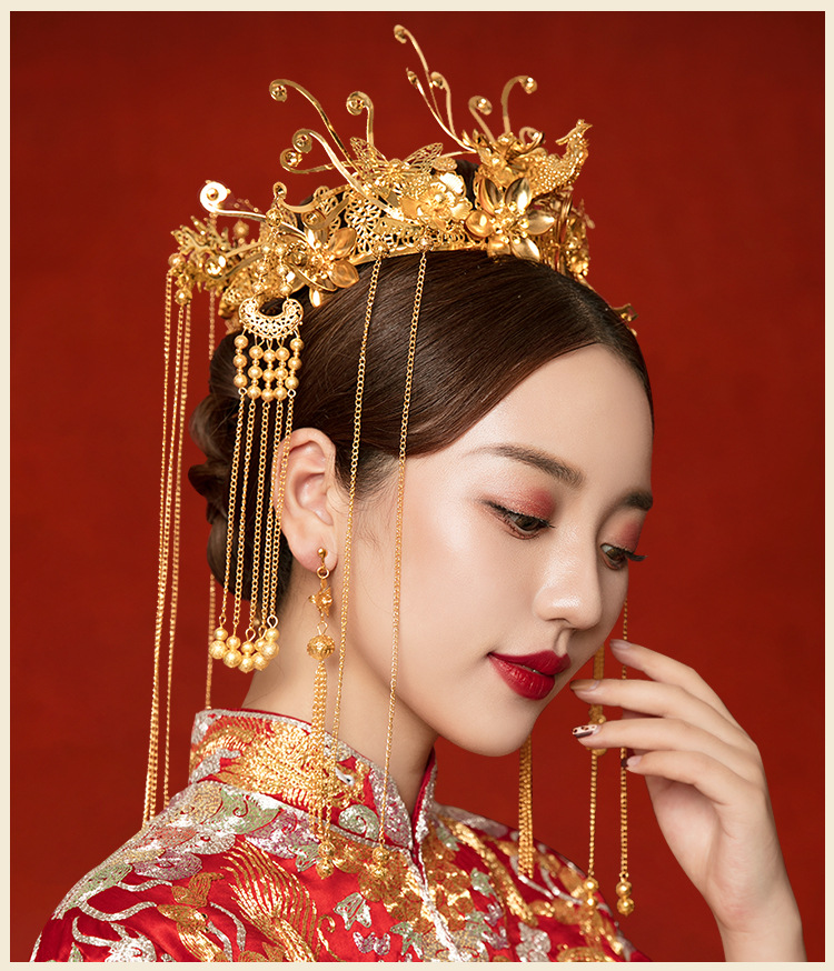 皇后大婚凤冠秀禾服头饰女适合圆脸新款大气中式新娘发饰奢华