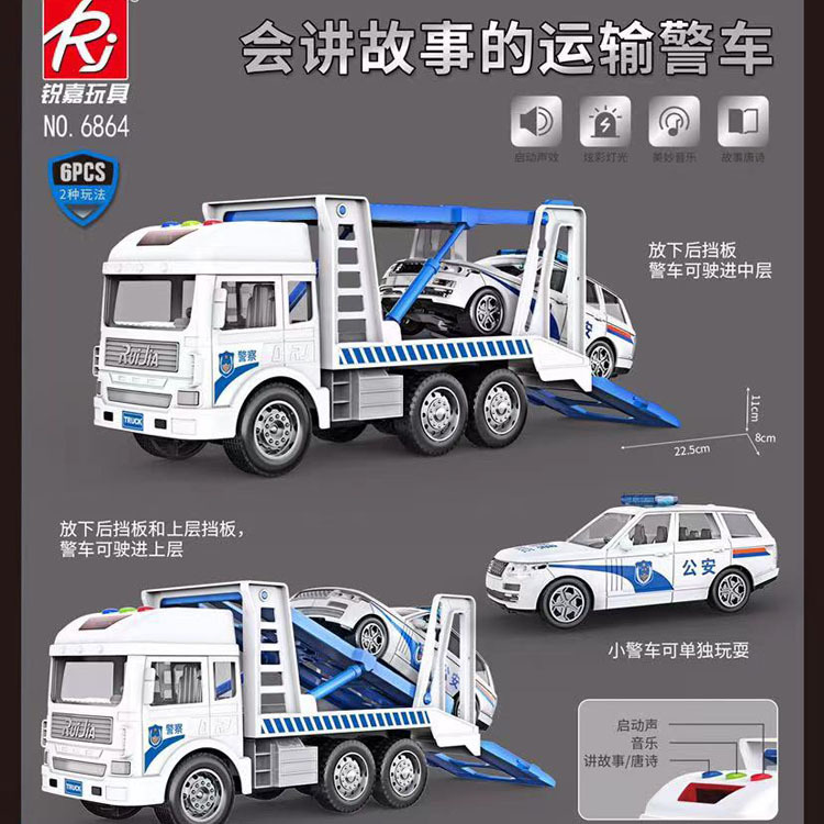 1:18会讲故事的运输警车声光音乐惯性救援车公安车模型6864-阿里巴巴