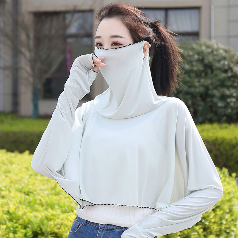 Ice Silk Sun Protection Clothing Summer Cycling UV-Proof Long-Sleeved Shirt Veil Face Care Hand Neck Integrated Sunshade Cape Sun Protection Clothing