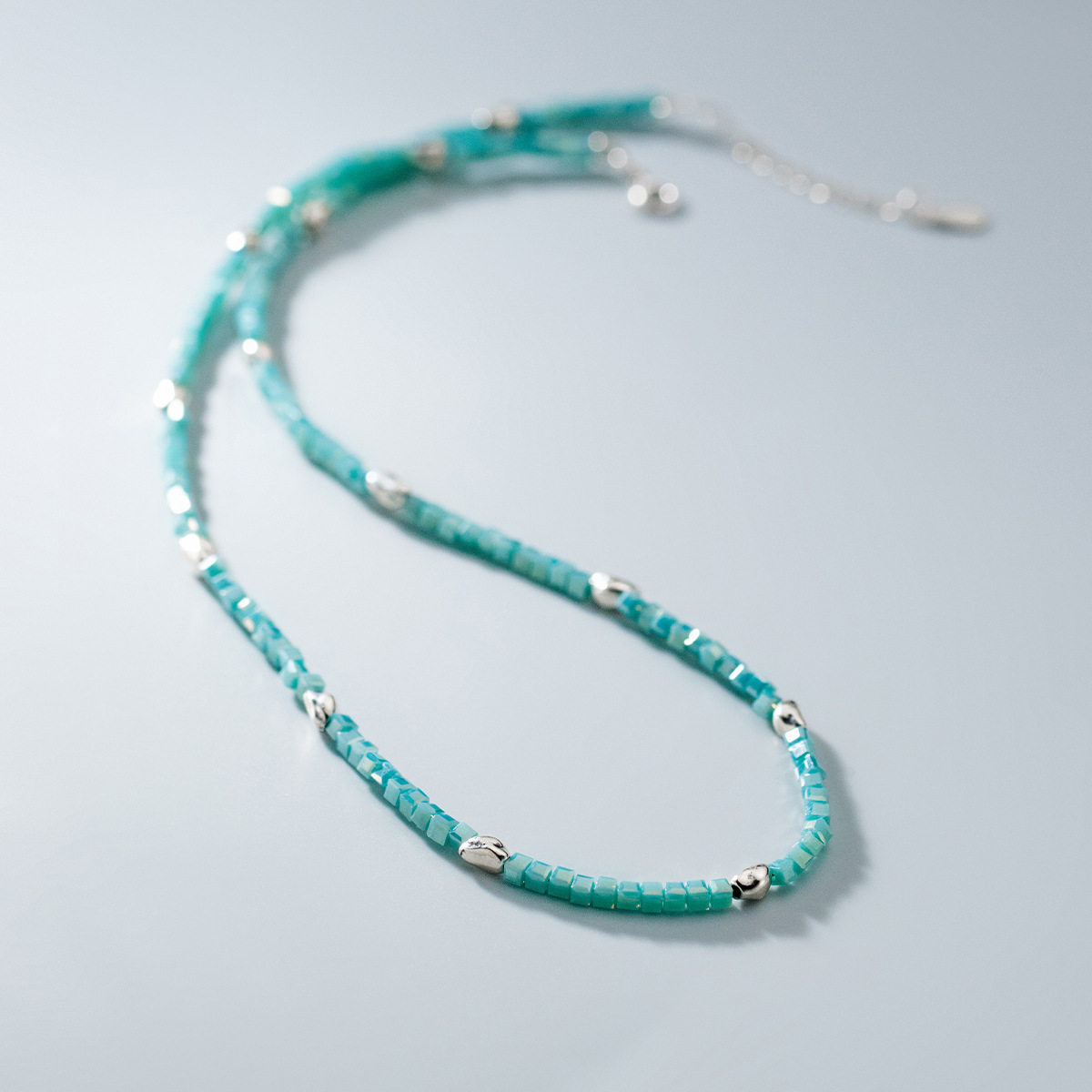 诗为s925银韩版银豆绿水晶项链简约气质个性颈饰品女d9797-阿里巴巴