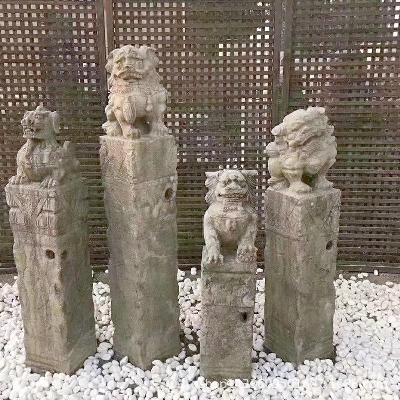 拴马桩石雕狮子青石仿古做旧拴马柱新中式石柱子庭院镇宅门口摆件