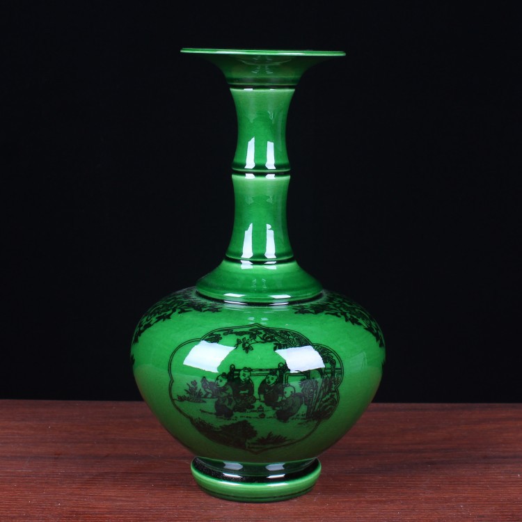 景德镇陶瓷花瓶摆件工艺品 颜色釉绿色古典家居桌面摆设装饰品