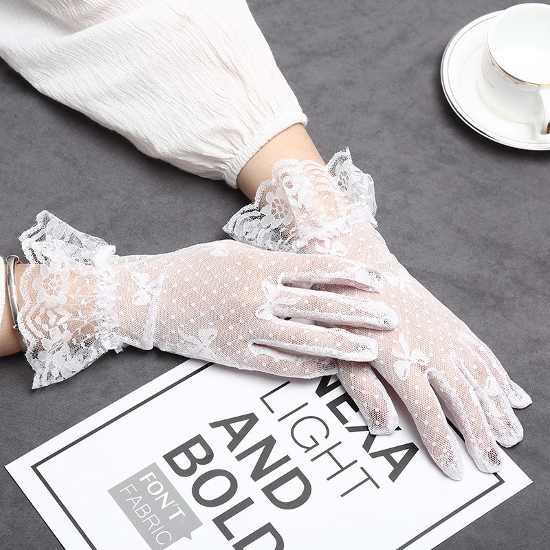 Summer Women‘s Lace Full Finger Sun Protection Branch Short Prom Etiquette Scar Covering Decoration Dinner Wedding Photo Gloves