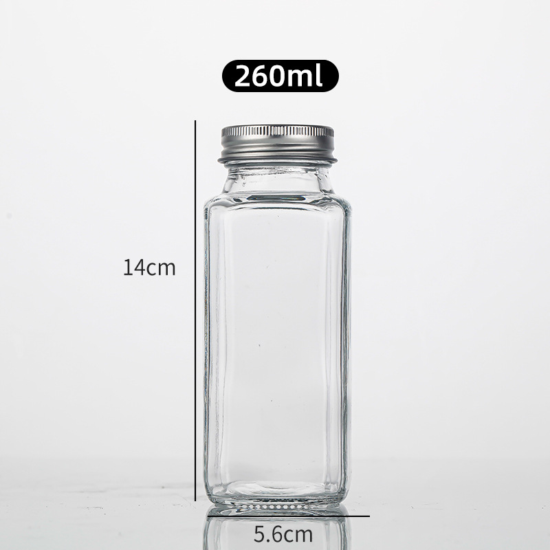 Household 120ml Square Porous Transparent Glass Condiment Bottle Cumin Powder Barbecue Shaker Pepper Shaker