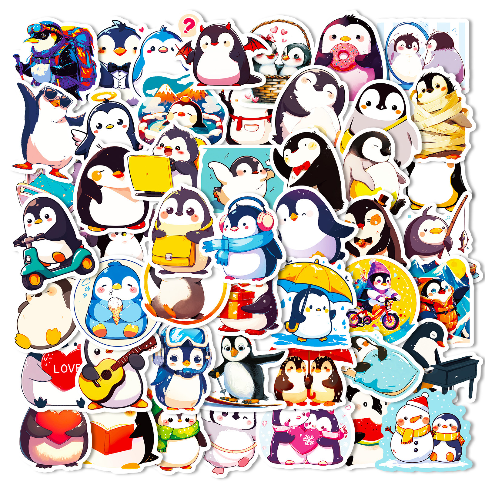 可爱卡通50张肥嘟嘟小企鹅贴纸水杯行李箱装饰手账本素材创意贴纸