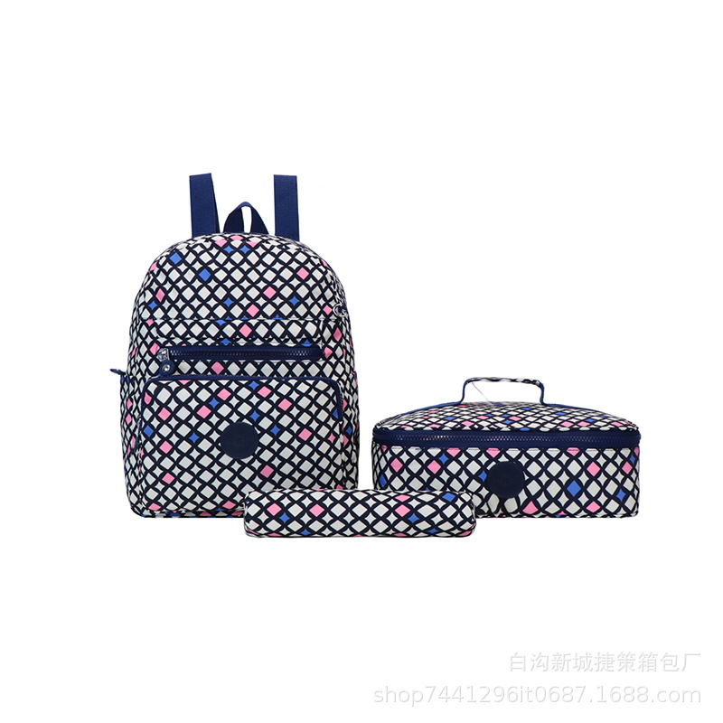 2024 New Pattern Cloth One Piece Dropshipping Backpack Casual Large-Capacity Backpack Three-Piece Set All-Matching Student Bag