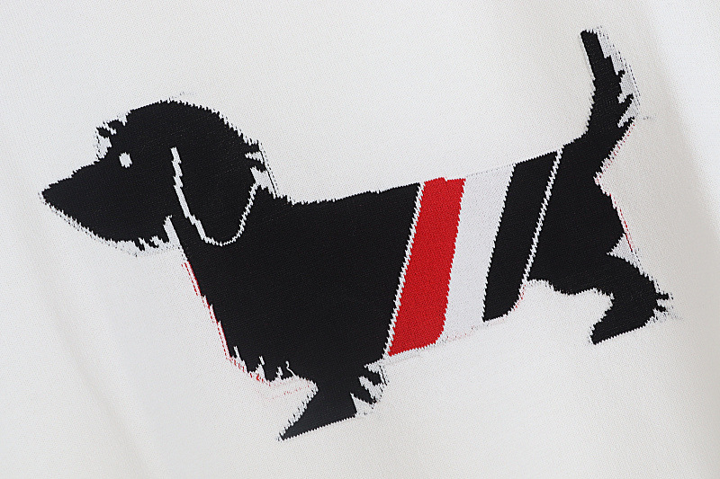 早夏季新款tb四道杠条纹撞色胸前小狗图案圆领冰丝短袖t恤上衣