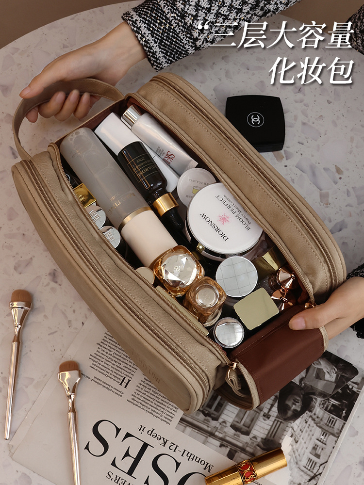 Double Zipper Travel Cosmetic Bag High Sense Large Capacity New Makeup Storage Bag Wash Bag Portable Buggy Bag