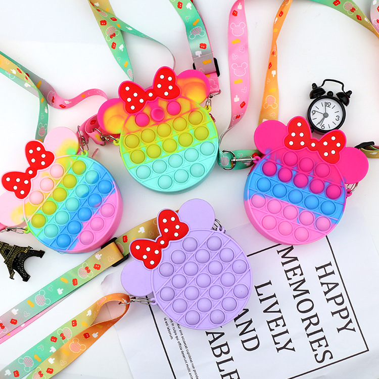 bow silicone bag coin bag female creative mini silicone zipper earphone bag candy color handle with key bag