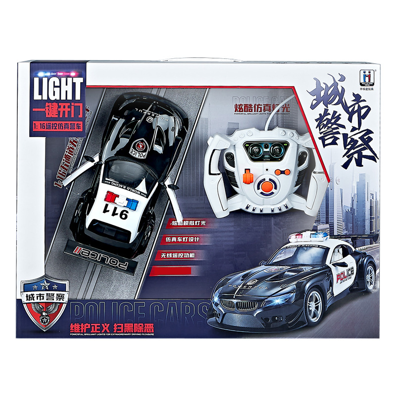 1:16灯光玩具车mk2253亲子互动五通道遥控一键开门警车usb充电