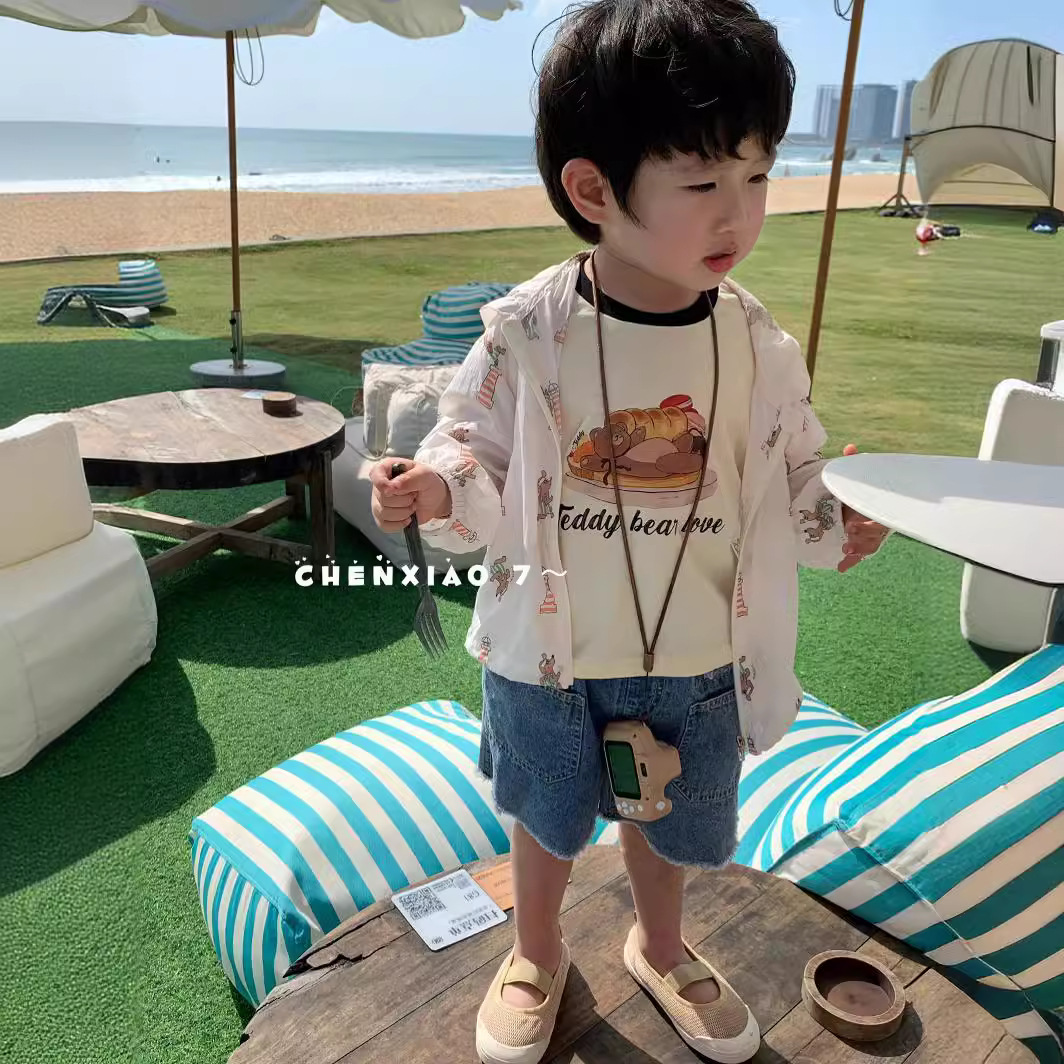 橙小7 24年夏款上新 儿童防晒衣潮90-130码男童t恤短袖韩牛仔短裤