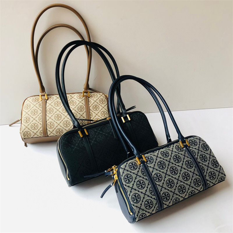 tb老花保龄球包复古菱格提花刺绣枕头包大容量单肩手提腋下女包包