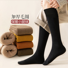 秋冬季小腿袜女加绒加厚毛圈保暖瘦腿袜子女长筒袜纯色中高筒长袜