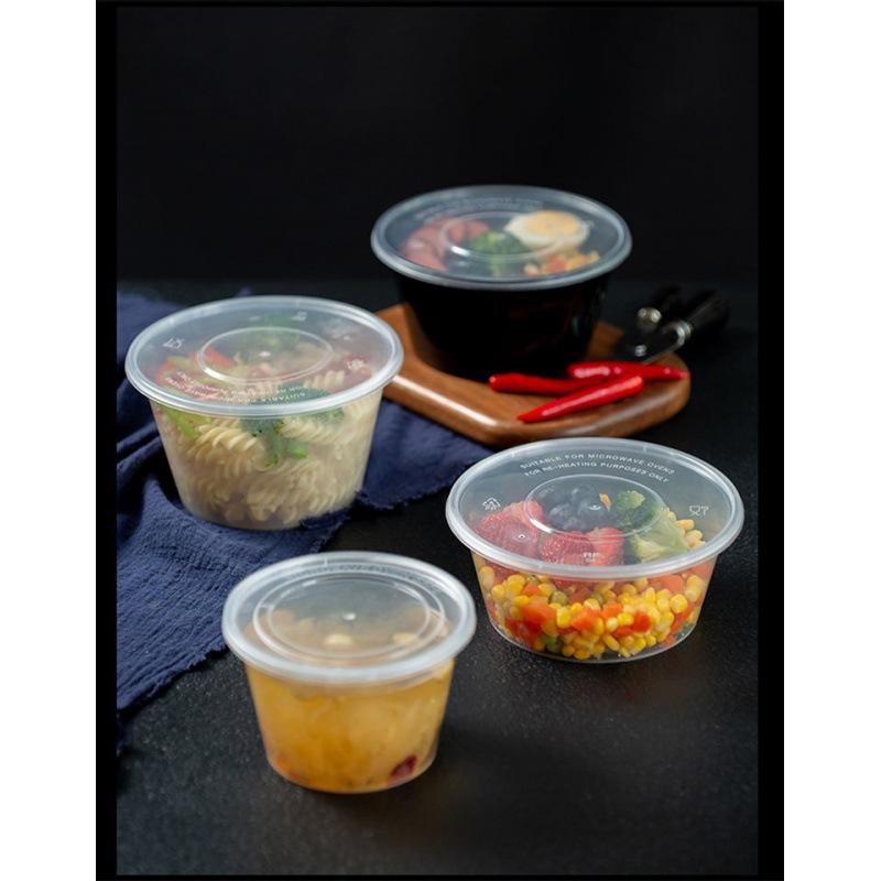 糖水打包盒一次性餐盒圆形水果打包外卖透明塑料快餐保鲜加热带盖