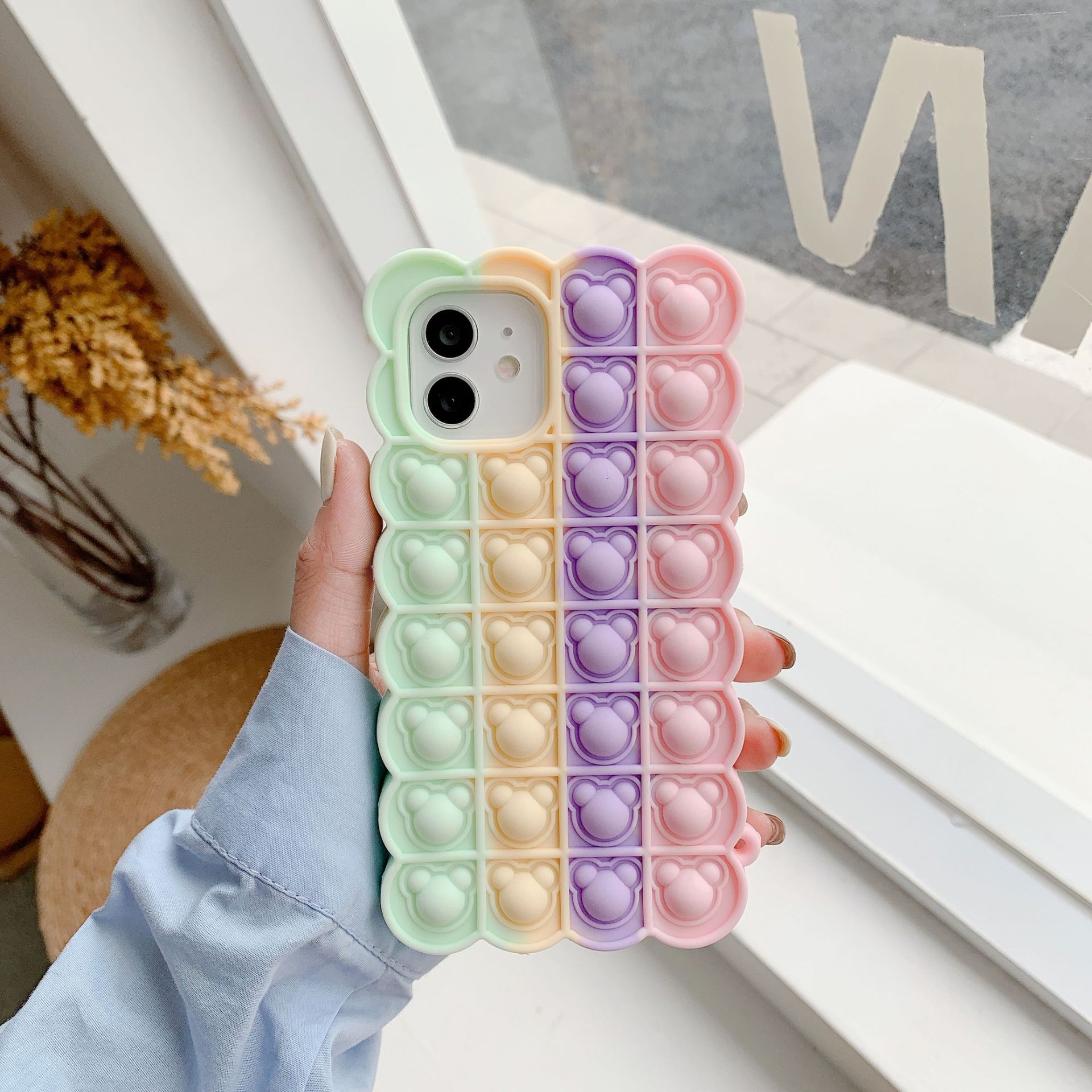 减压糖果色按压小熊适用iphone12pro max苹果13捏捏手机壳xs 78p