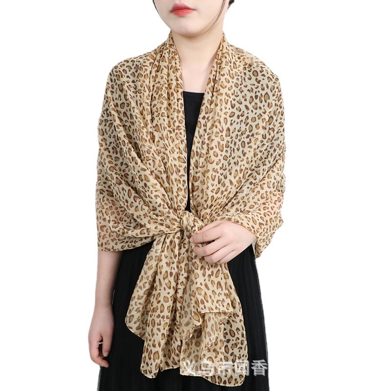 Spring Hot-Selling New Arrival Leopard Pattern European and American Style Chiffon Scarf Ladies Travel Versatile Sunscreen Beach Towel Shawl