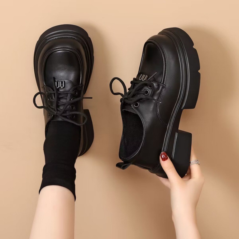 厚底粗跟高跟小皮鞋子女士英伦风2024春季新款休闲单鞋日系jk