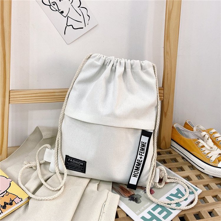 Factory Wholesale Drawstring Backpack Solid Color Fashion 2024 Canvas Bag Drawstring Bag Korean Women Bag Pull-Belt Backpack