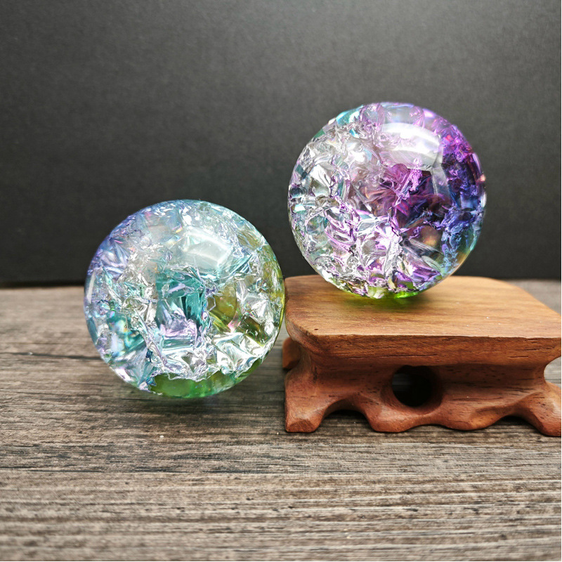 炫彩冰花玻璃球摆件朋友同事送礼雾化假山流水盆景装饰幻彩冰裂球