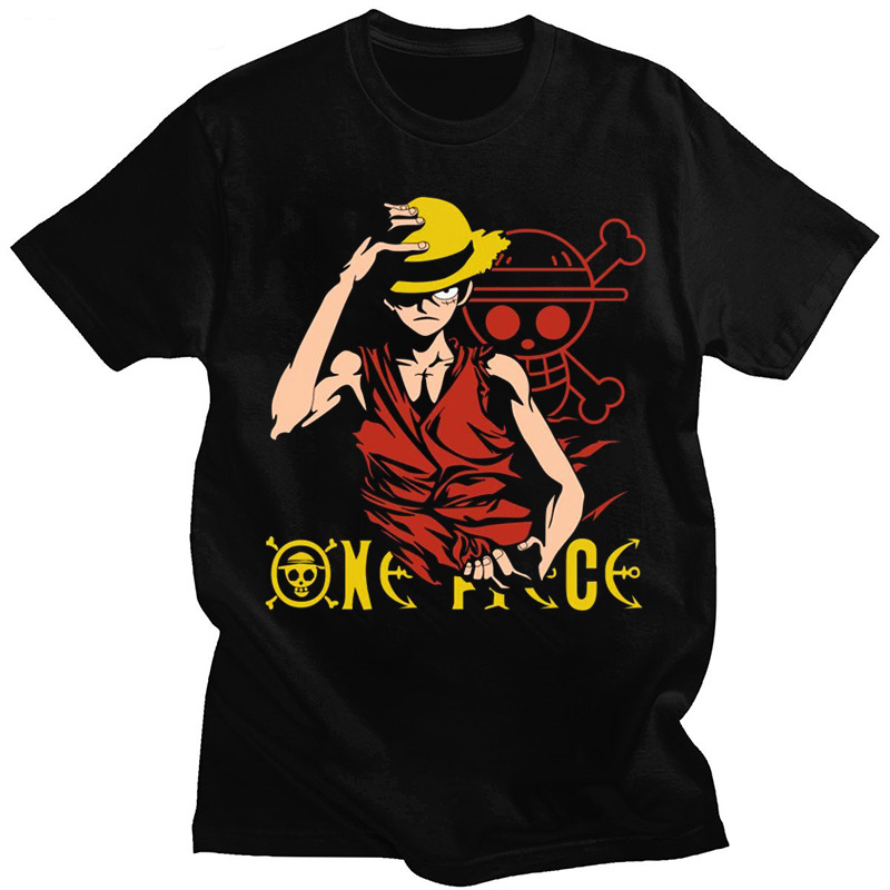 夏季日漫one piece海贼王路飞新品印花纯棉短袖 男装欧码t恤上衣