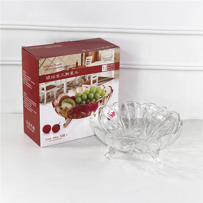 高颜值玻璃三角果盘家用透明瓜果零食收纳果篮大容量加厚糖果盘子