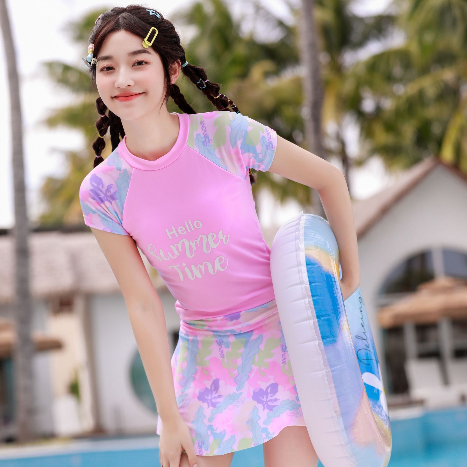 2024女童泳装儿童运动分体公主裙式3-11岁小中大童女孩温泉游泳衣