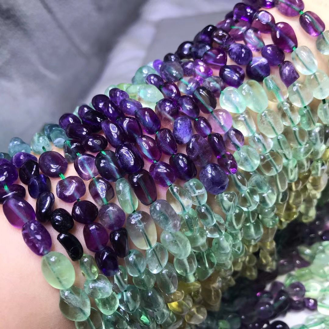 天然水晶渐变萤石随型莹石间段散珠不规则珠半成品手链项链女配珠