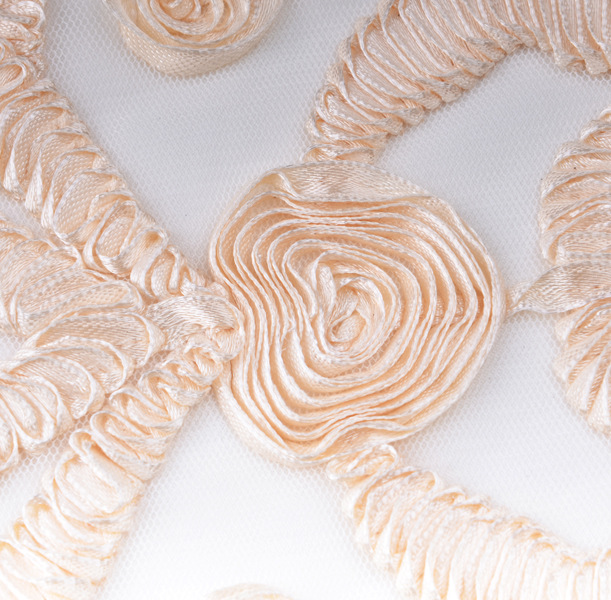 经典网布底色丁盘带绣面料盘带绣绣花加工立体盘带绣工厂低价直销