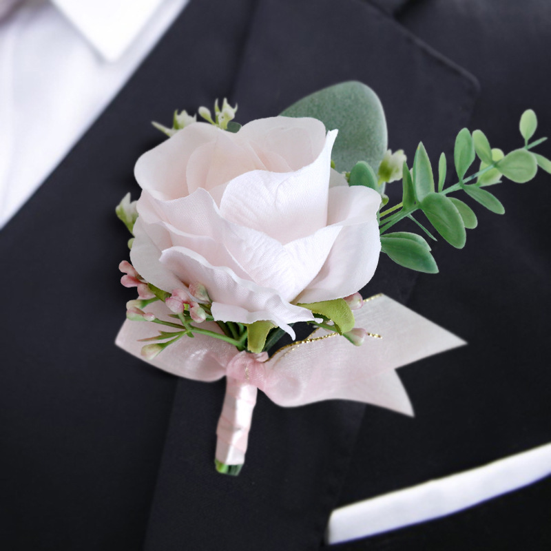 结婚新郎新娘胸花韩式婚礼仿真玫瑰襟花跨境外销姐妹闺蜜手花批发