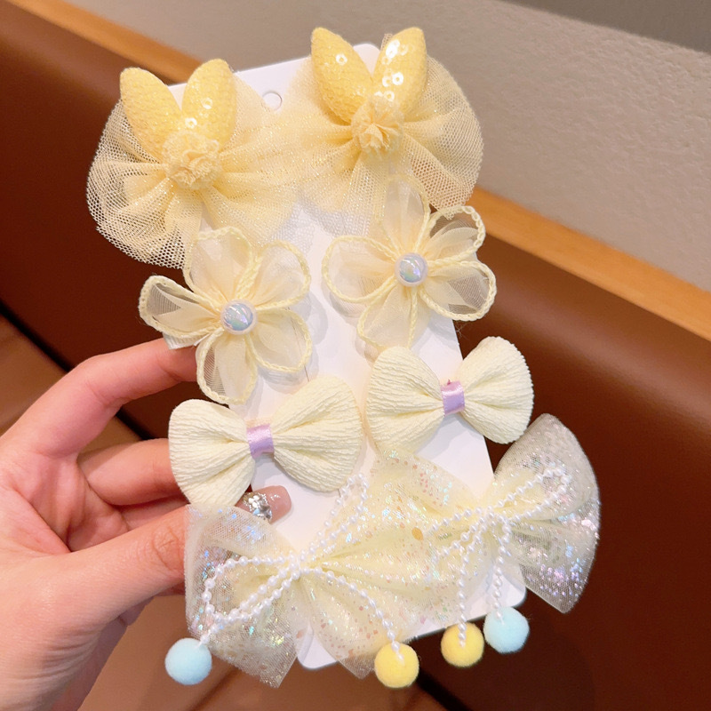 Children's Bow Flower Hairpin Headdress Baby Fabric Lace Bang Clip Girl Princess Does Not Hurt Hair a Pair of Hairclips