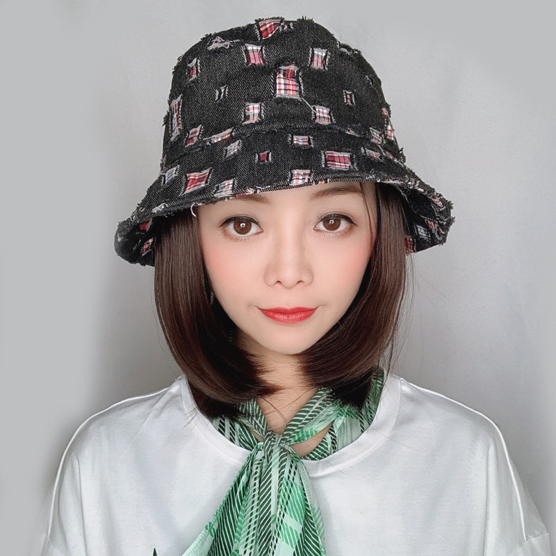 牛仔甜美渔夫遮阳帽大沿帽假发波波头女短发假发帽子一体时尚
