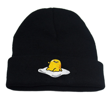 跨境新款日本动漫蛋黄哥刺绣针织帽gudetama懒蛋蛋卡通保暖毛线帽