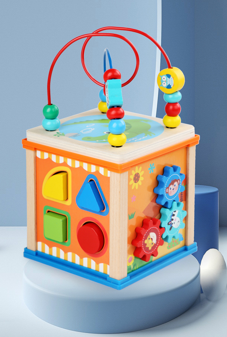 多功能五合一绕珠木制百宝箱儿童幼儿园早教智力开发认知益智玩具