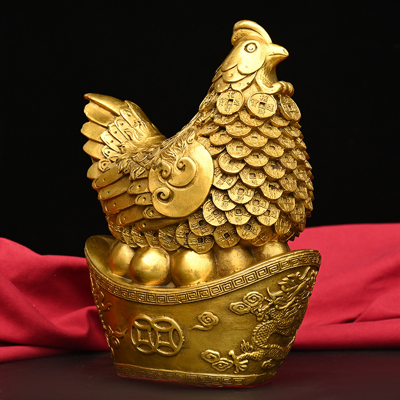 纯铜金鸡铜公鸡家居摆件报晓大号五帝钱吉祥如意夫妻家居工艺礼品