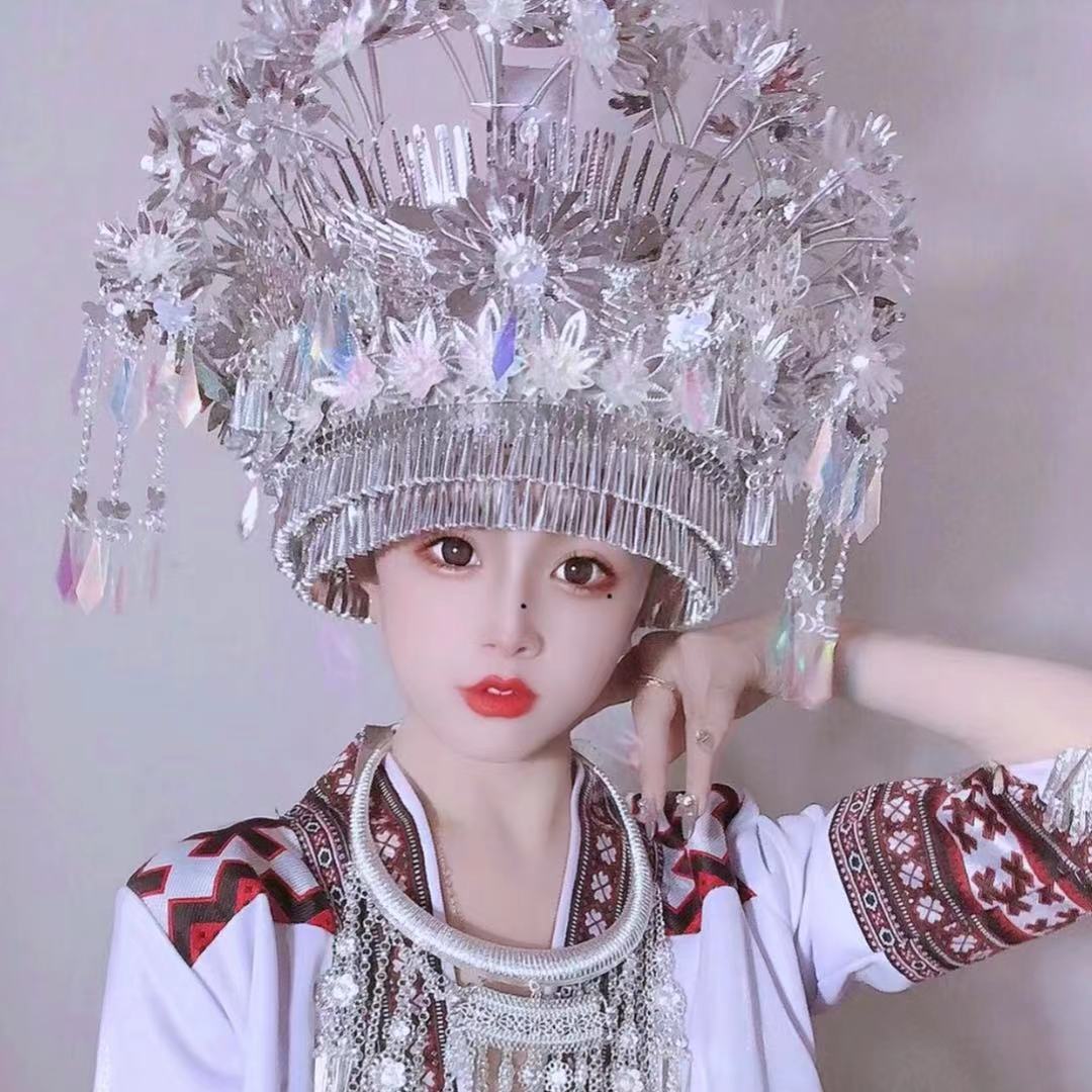 苗族头饰女仙气中式少数民族特色银饰头钗舞台表演出佩戴新款帽子