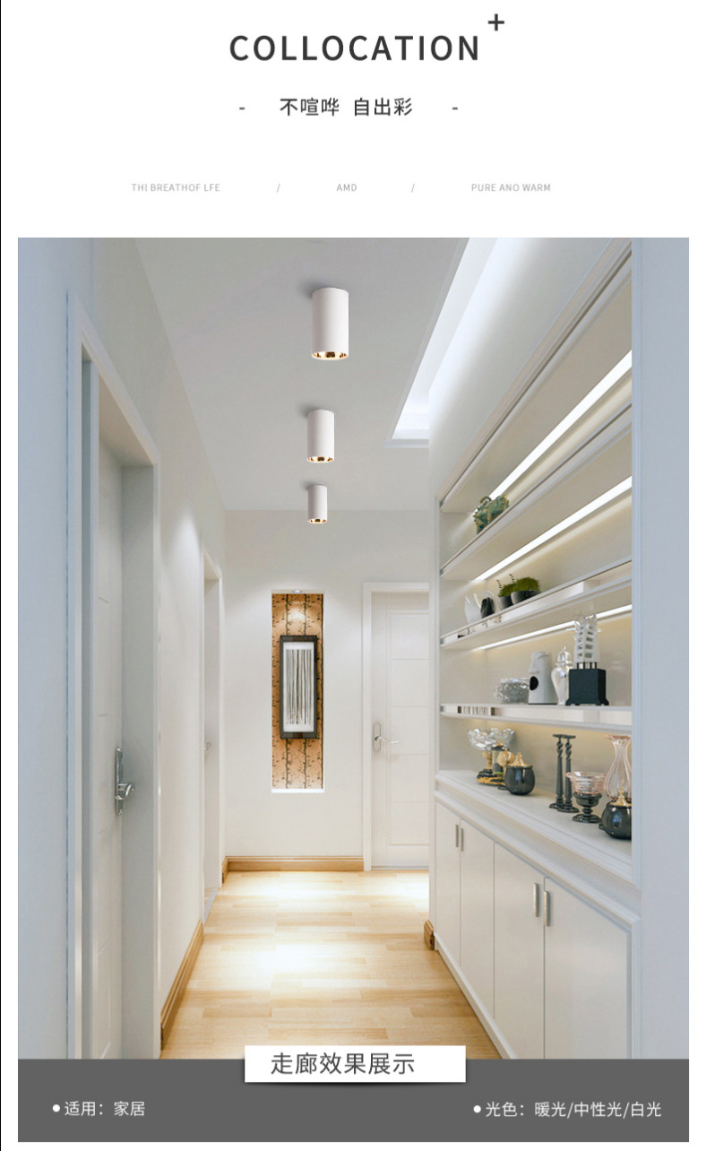 吸顶式led明装筒灯圆柱形免开孔家用服装店背景墙防眩射灯无主灯