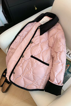 粉色polo领菱格小香风棉服女2023年新款冬季宽松高级感洋气外代发