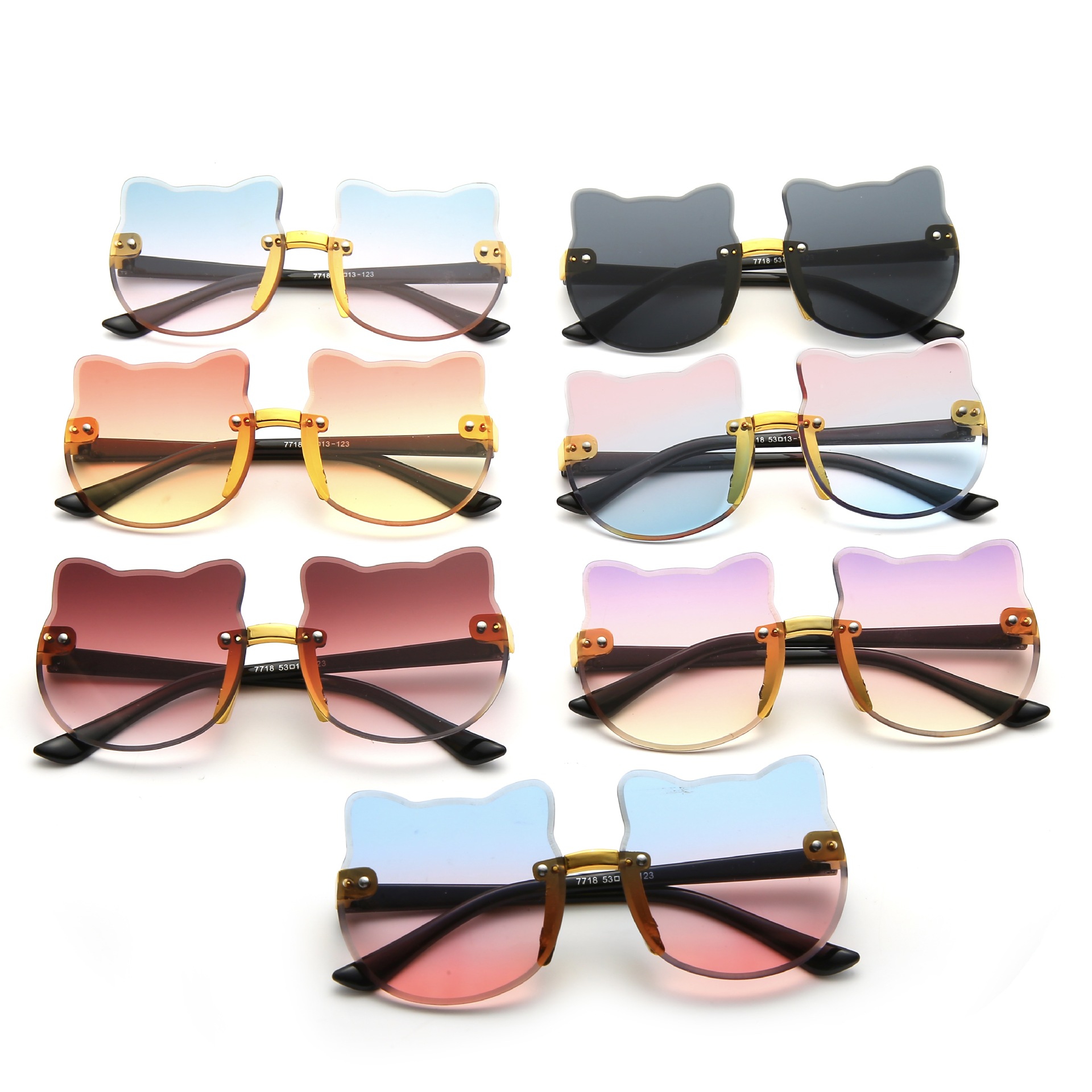 儿童玩具眼镜卡通可爱变色太阳镜新款韩版时尚无框小脸猫眼墨镜女