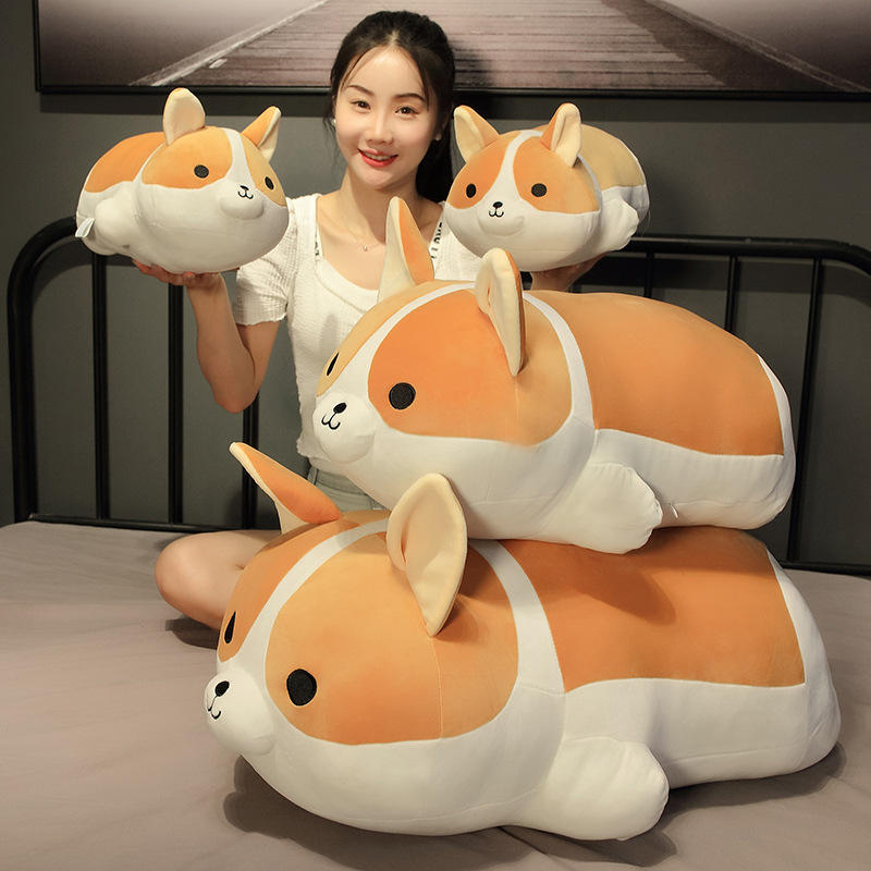 新款可爱的柯基毛绒玩具羽绒棉玩偶公仔卡通短毛绒家居旅行