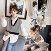 2021 girl CUHK Spring and autumn season Navy collar Lapel lattice puff sleeve Korean Edition Long sleeve shirt