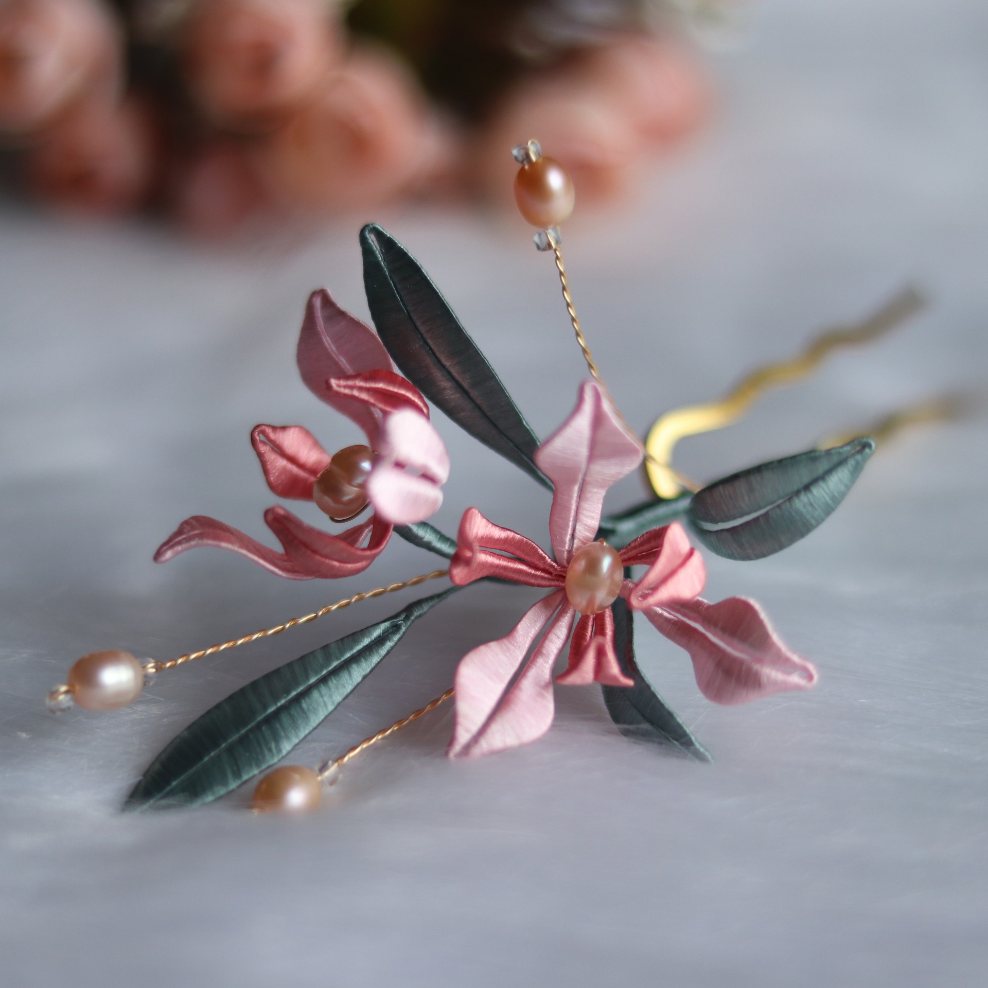 古典缠花兰花珍珠发簪复古发钗古风汉服配饰古装头饰小清新