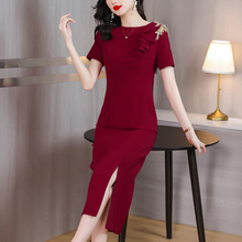 喜婆婆婚宴装晚礼服2023夏季新款时尚高贵气质优雅修身红色连衣裙