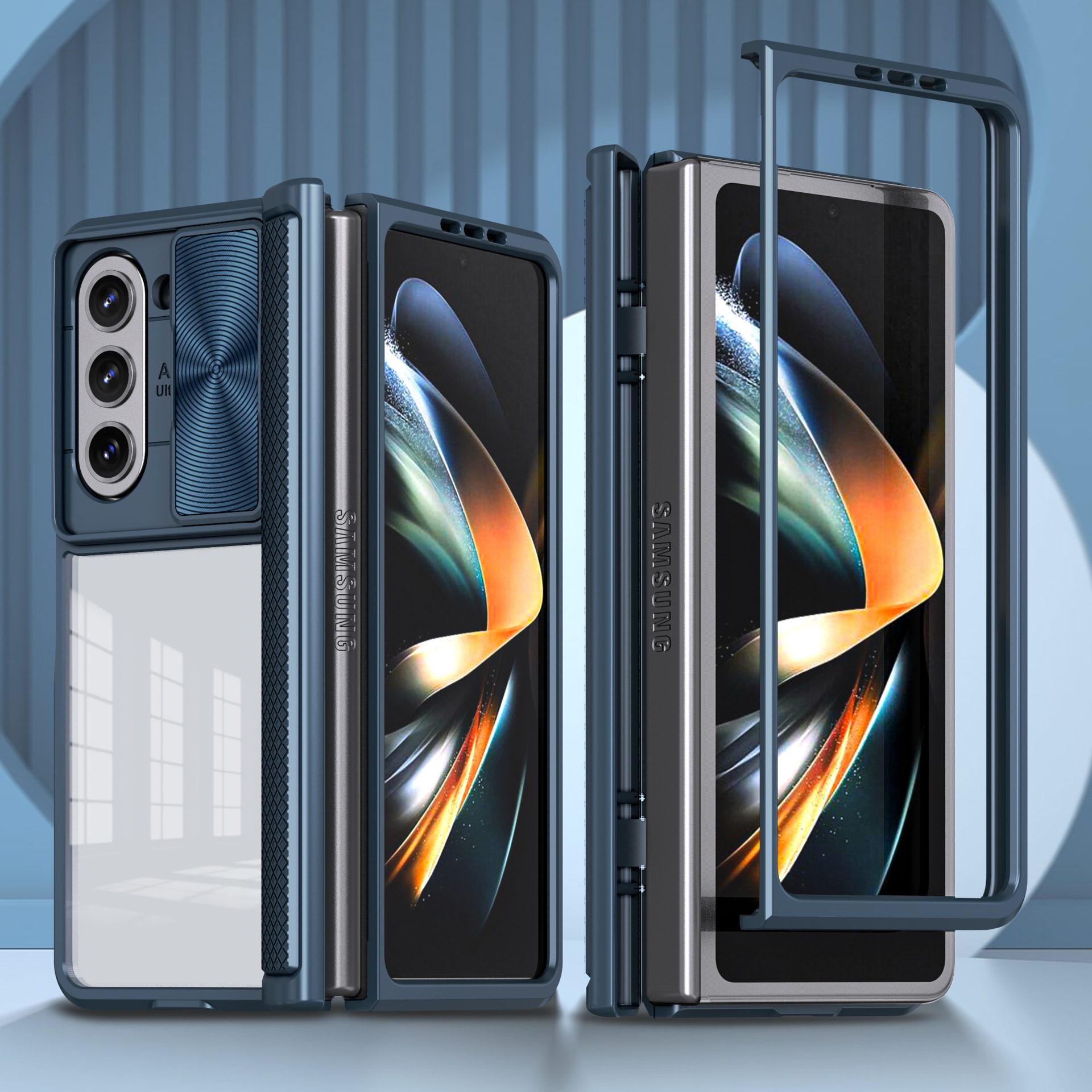 跨境适用三星zfold5手机壳折叠屏透明推窗边框全包防摔m34保护套