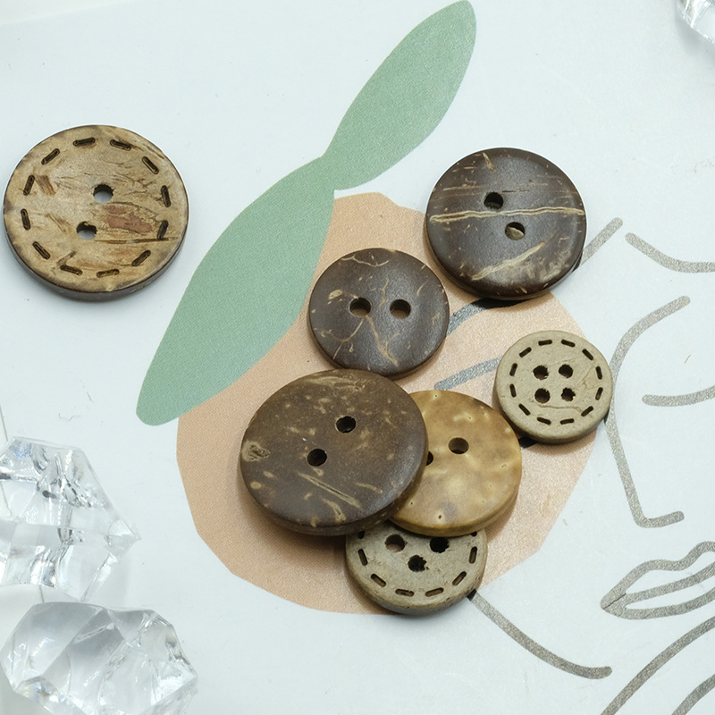 现货天然两眼椰壳扣 激光虚线风衣椰子扣 童装四眼扣开衫手工纽扣