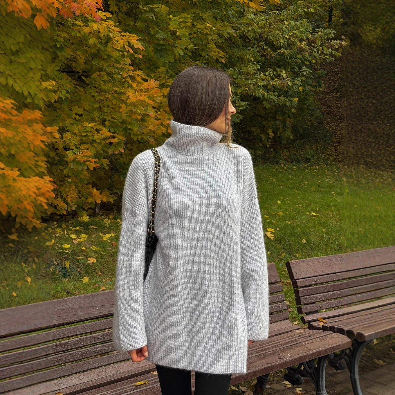 跨境秋冬中长款气质百搭针织衫柔软打底衫长袖高领宽松厚实毛衣裙