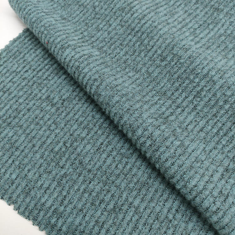 2021秋冬r/t罗纹布 绿色柔软针织毛衣面料粗针罗纹拉绒布