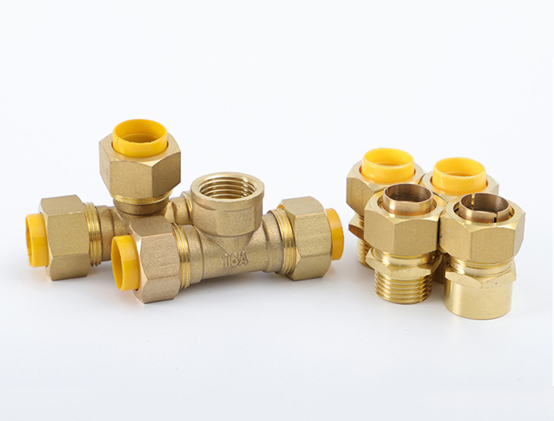 立勤 铜燃气管直接/弯头/三通 免打波波纹燃气管4分/5分/6分接头