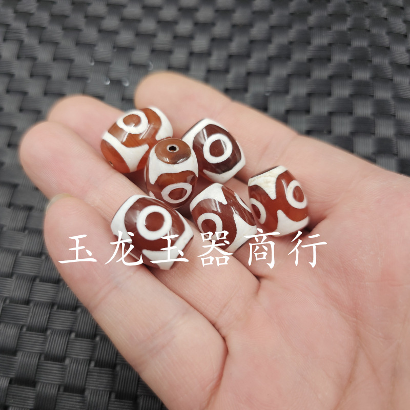 12*16毫米红白三眼天珠玉石散珠玛瑙路路通手链项链饰品配件珠子