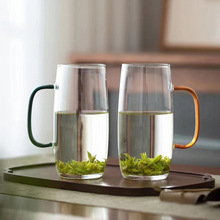 知语绿茶杯高硼硅加厚带把手绿茶杯办公室男女玻璃杯猴魁泡茶杯