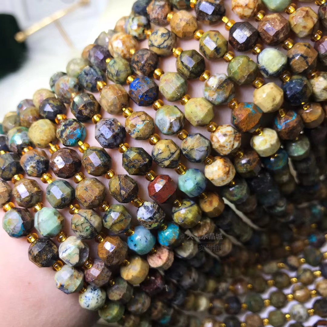 7x8mm天然原矿凤凰松石 卫星钻石面灯笼珠切面散珠 切角半成品珠a